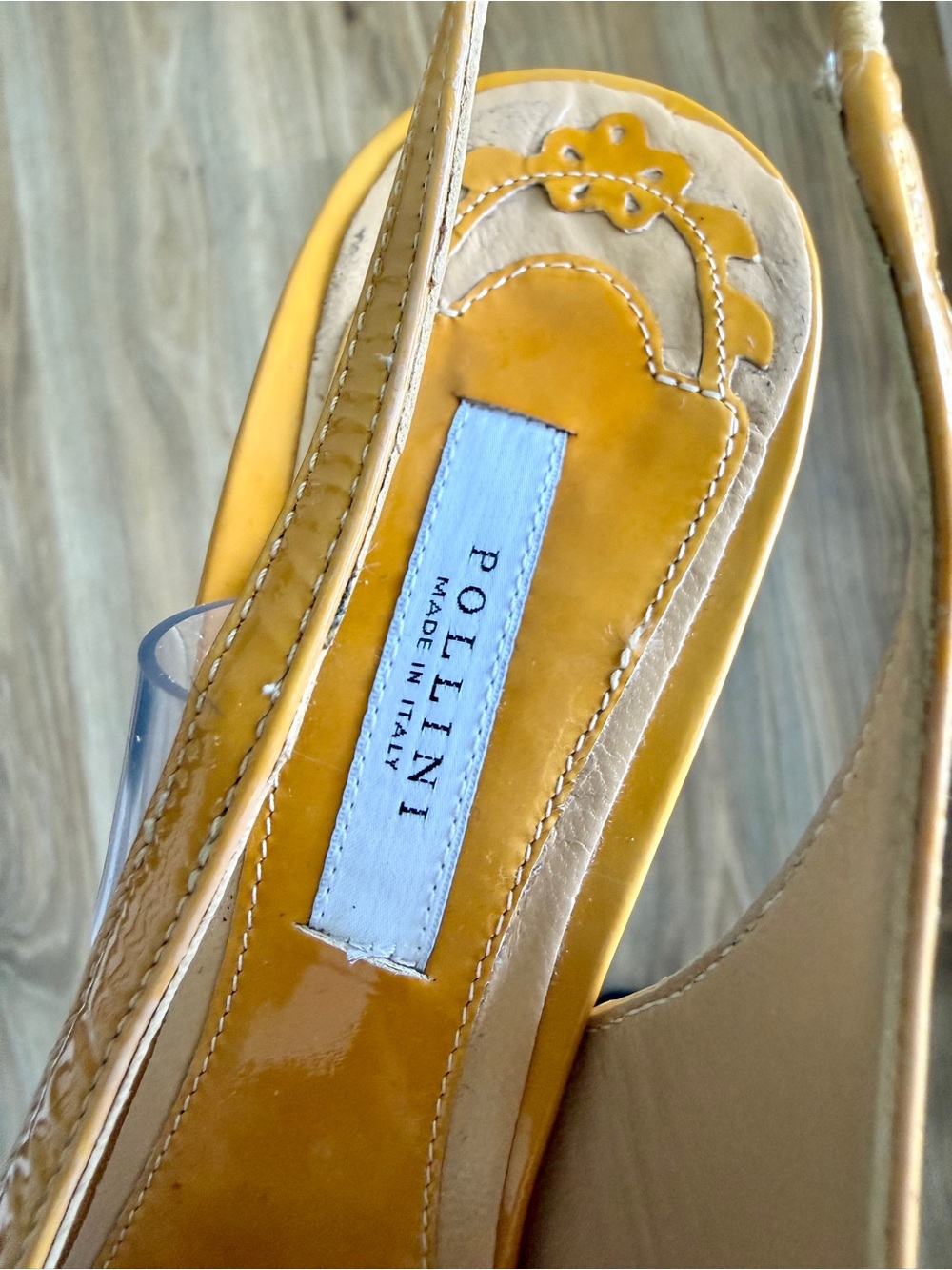 Pollini Mustard Patent Leather Slingback Pumps Size 38.5 Made in Italy - Picture 9 of 10